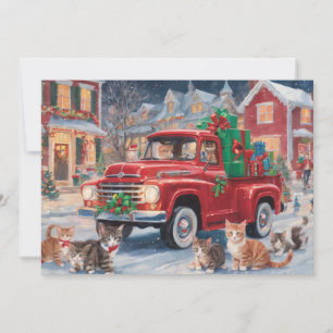 Camión rojo con gatitos de Navidad