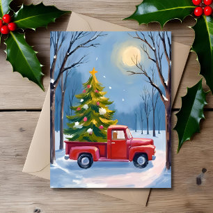 Camión Rojo de Entrega de Árbol de Navidad Acuarel
