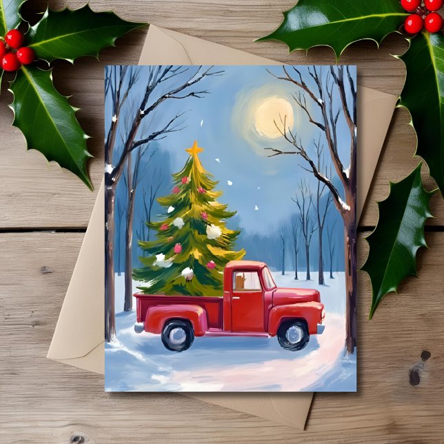 Camión Rojo de Entrega de Árbol de Navidad Acuarel (Subido por el creador)