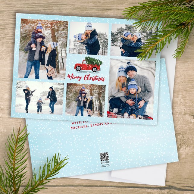 Camión Rojo de Fotos de Navidad de Feliz (Merry Christmas holiday Multi photo collage template. With a rustic red truck. )