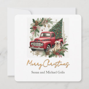 Camión Rojo de Navidad con Font Dorado de Verdor 