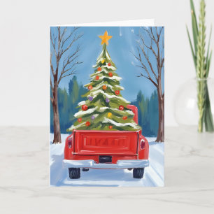 Camión Rojo Entrega Árbol de Navidad Acuarela