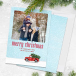 Camión Rojo Fotos de Feliz Navidad<br><div class="desc">Una fantástica escena de invierno de un camión rojo vintage que regresa del bosque o del árbol de Navidad con el árbol de Navidad de este año en la nieve. con una alegre Navidad, una plantilla de fotos, con una linda acuarela, un lindo invierno retro, un camión rojo vintage, una...</div>