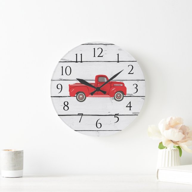 Camión Rojo Rústico Shiplap Gran Reloj (Hogar)