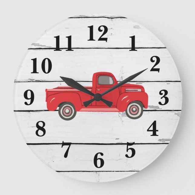 Camión Rojo Rústico Shiplap Gran Reloj (Anverso)