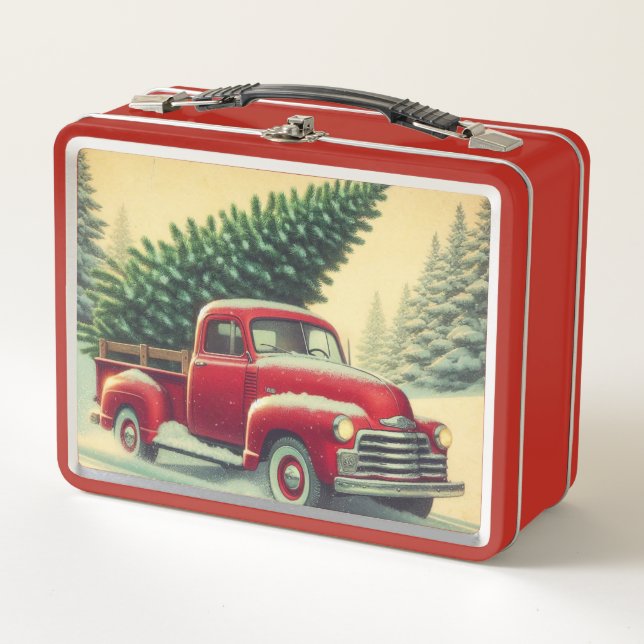Camión rojo vintage con árbol de Navidad (Anverso)