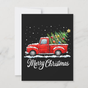 Camión rojo vintage feliz navidad con árbol
