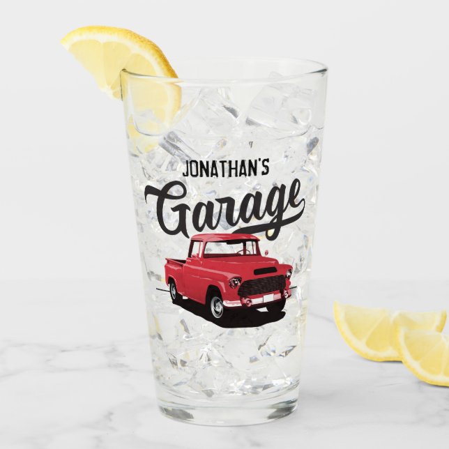 Camión rojo vintage Nombre Personalizado Tumbler d (Anverso (hielo))