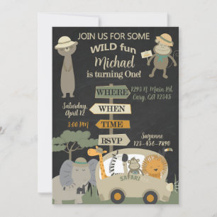 Camión Safari y niño de los animales Invitación de
