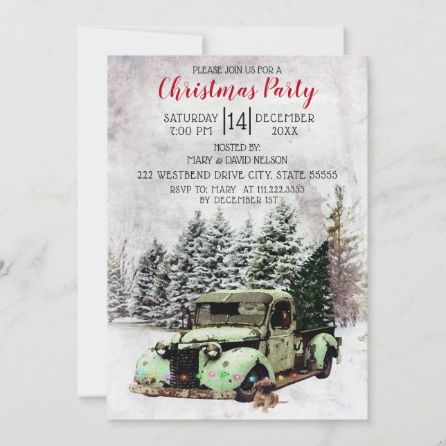Camión vintage con invitación a Navidades de pipa (Anverso)