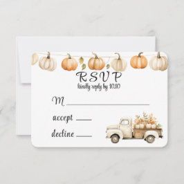 Camión vintage de otoño con tarjeta RSVP de boda d