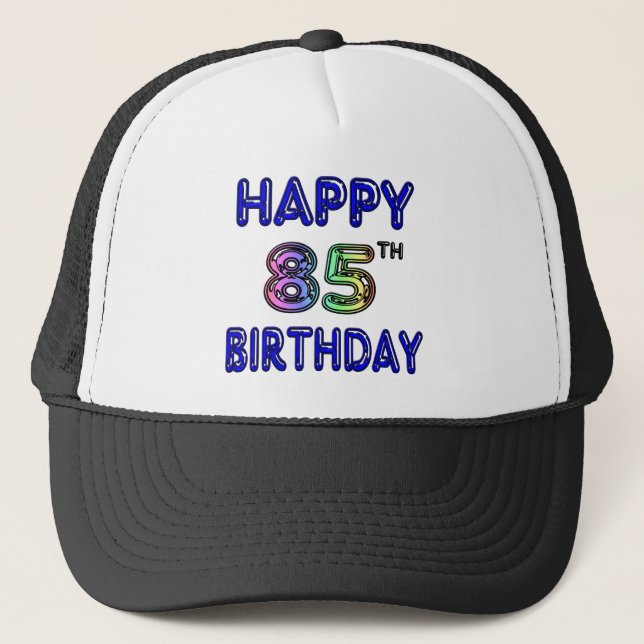 Camionero 85o gorra feliz de la malla del cumpleaños (Anverso)