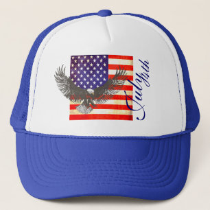 Camionero Bandera estadounidense y águila gorra del 4 de jul