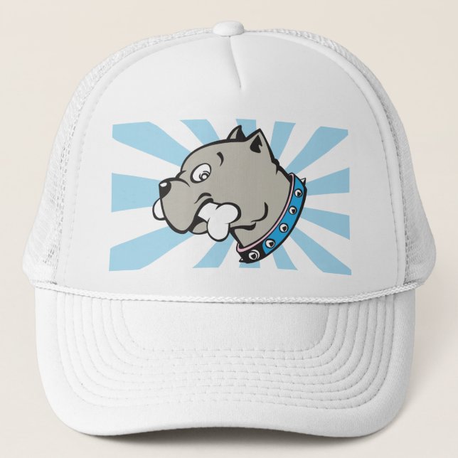 Camionero Cabeza de Pitbull del dibujo animado - gorra azul (Anverso)