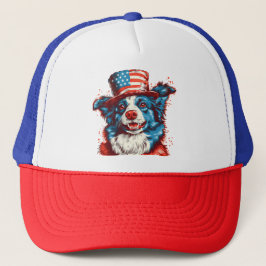 Camionero Colie fronteriza con un gorra de bandera estadouni