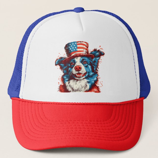 Camionero Colie fronteriza con un gorra de bandera estadouni (Anverso)