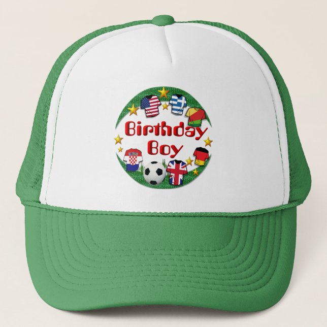 Camionero Diseño de fútbol de Birday Boy ~ Gorra (Anverso)