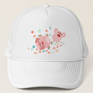 Camionero Dos cerdos lindos del dibujo animado en gorra de