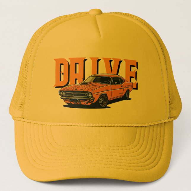 Camionero DRIVE – Gorra de coche vintage naranja (Anverso)