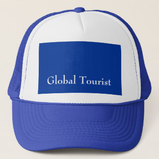 Camionero El gorra azul de los hombres turísticos globales