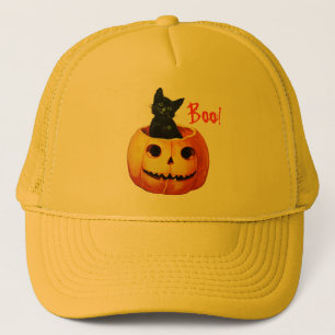 Camionero Gato en el Gorra de Halloween de calabaza