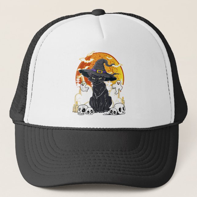 Camionero Gatos De Halloween Con Gorra De Disfraces De Gorra (Anverso)