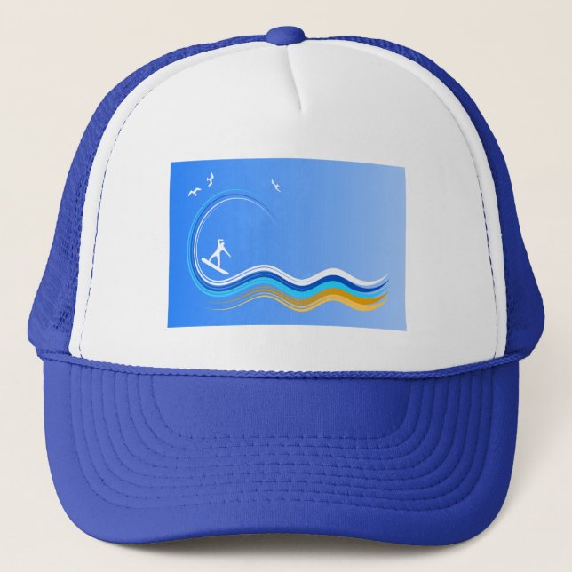 Camionero Gorra azul de silueta de surf Up Surf (Anverso)