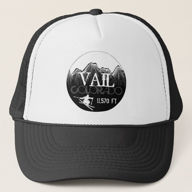 Camionero Gorra blanco negro de la montaña del esquí de Vail (Anverso)