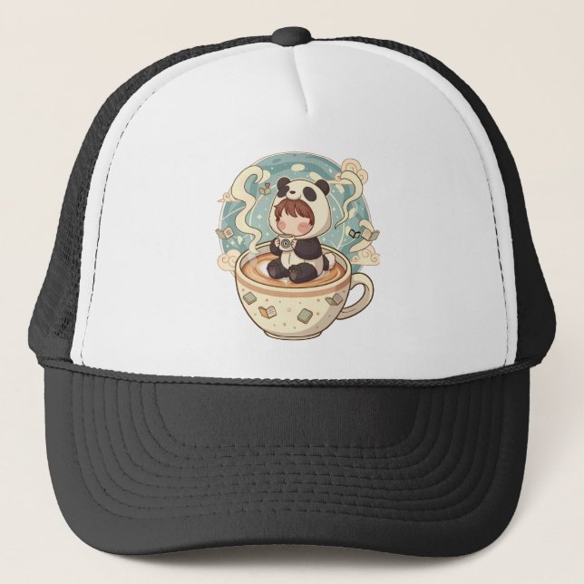 Camionero Gorra con estilo de Chibi Panda bordado (Anverso)