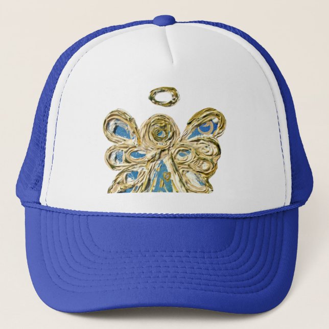 Camionero Gorra de arte de ángel de tutela azul Personalizad (Anverso)