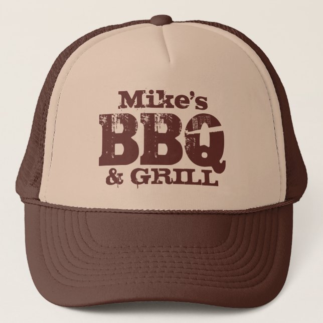 Camionero Gorra de BBQ personalizada para hombres | Marrón b (Anverso)