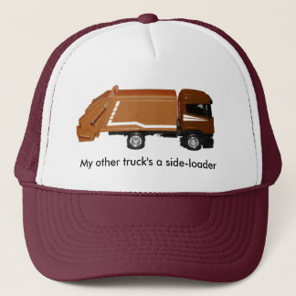 Camionero gorra de béisbol, camión de basura marrón