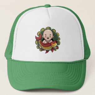 Camionero Gorra de béisbol   Un chico lindo con un Koi afort