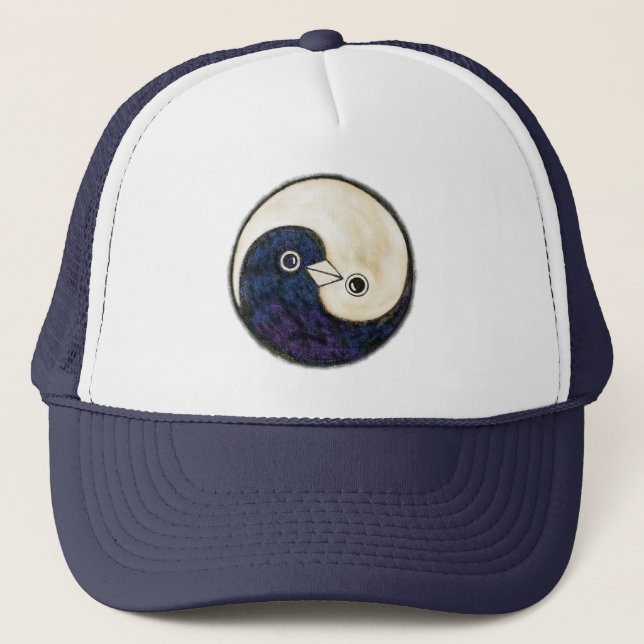 Camionero Gorra de béisbol Yin Yang diseño con palomas (Anverso)