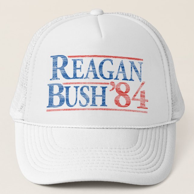 Camionero Gorra de campaña de Reagan Bush '84 con problemas (Anverso)