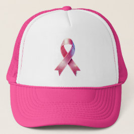 Camionero Gorra de cáncer de mama con cinta rosa.