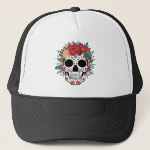 Camionero Gorra de cráneo de azúcar floral