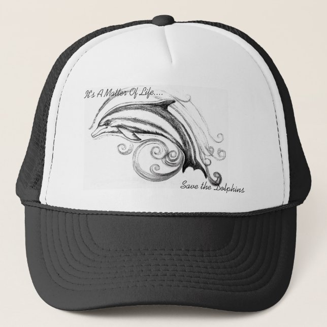 Camionero Gorra de delfines en blanco y negro (Anverso)