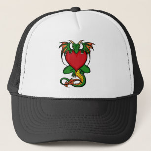 Camionero Gorra de dragón artístico del corazón verde simple