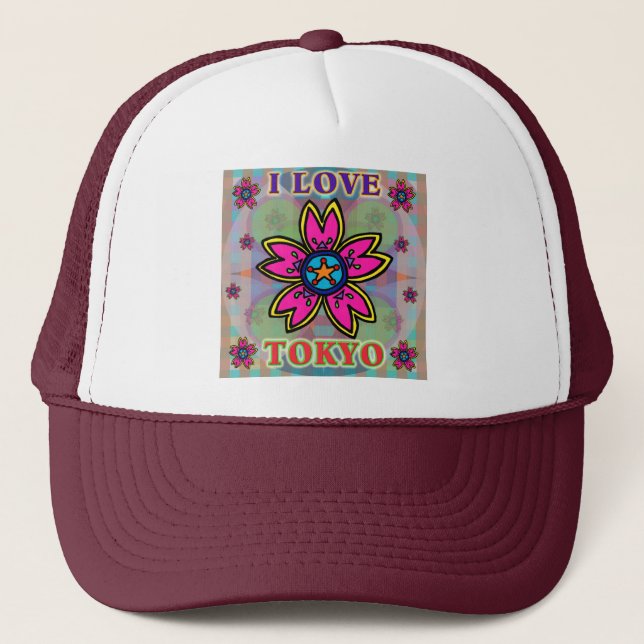 Camionero gorra de flores "I LOVE TOKYO" (Anverso)