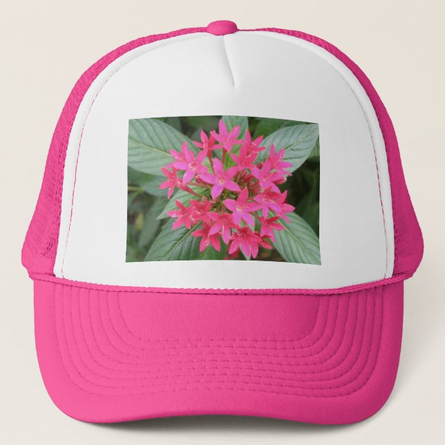 Camionero Gorra de flores tropicales rosadas brillantes (Anverso)