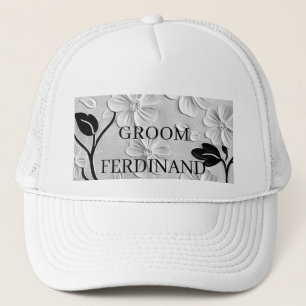 Camionero Gorra de GRUPO de flores blancas y negras personal