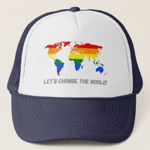 Camionero Gorra de mapa mundial de orgullo arcoíris LGBT