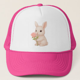 Camionero Gorra de niños rosados con conejo rosa lindo