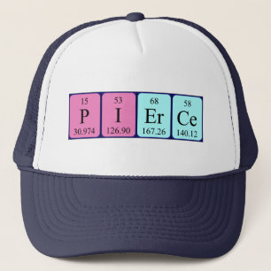 Camionero gorra de nombre de tabla periódica de Pierce