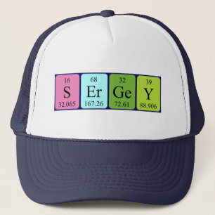 Camionero gorra de nombre de tabla periódica de Sergey
