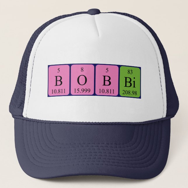 Camionero Gorra de nombres de tabla periódica de Bobbi (Anverso)