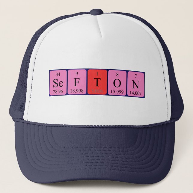 Camionero Gorra de nombres de tabla periódica de Sefton (Anverso)