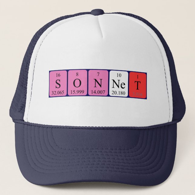 Camionero Gorra de nombres de tabla periódica de Sonnet (Anverso)
