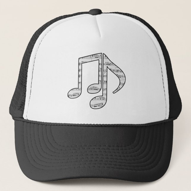 Camionero Gorra de notas musicales en blanco y negro (Anverso)